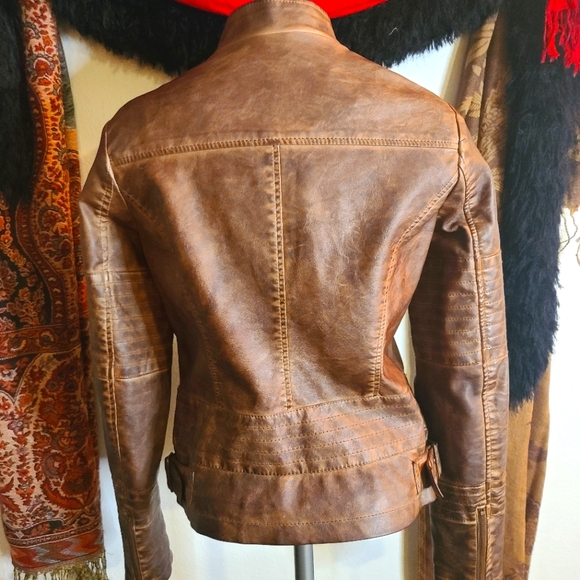 Brown Faux Leather Moto Jacket - Picture 3 of 3